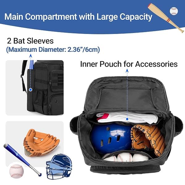 Dsleaf Baseball Backpack, 2 Bat Sleeves — view 2 of 4