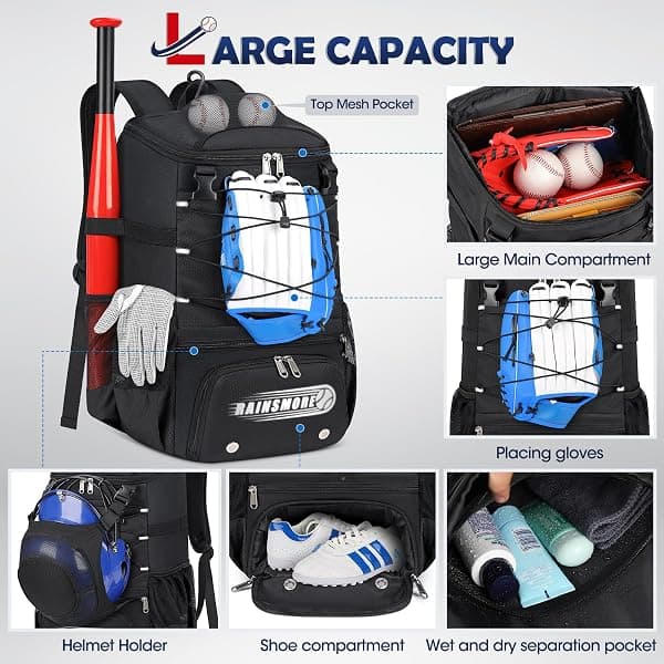 Rainsmore Baseball Backpack with Helmet Pocket — view 2 of 4