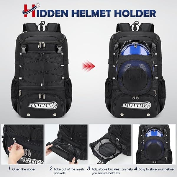 Rainsmore Baseball Backpack with Helmet Pocket — view 3 of 4