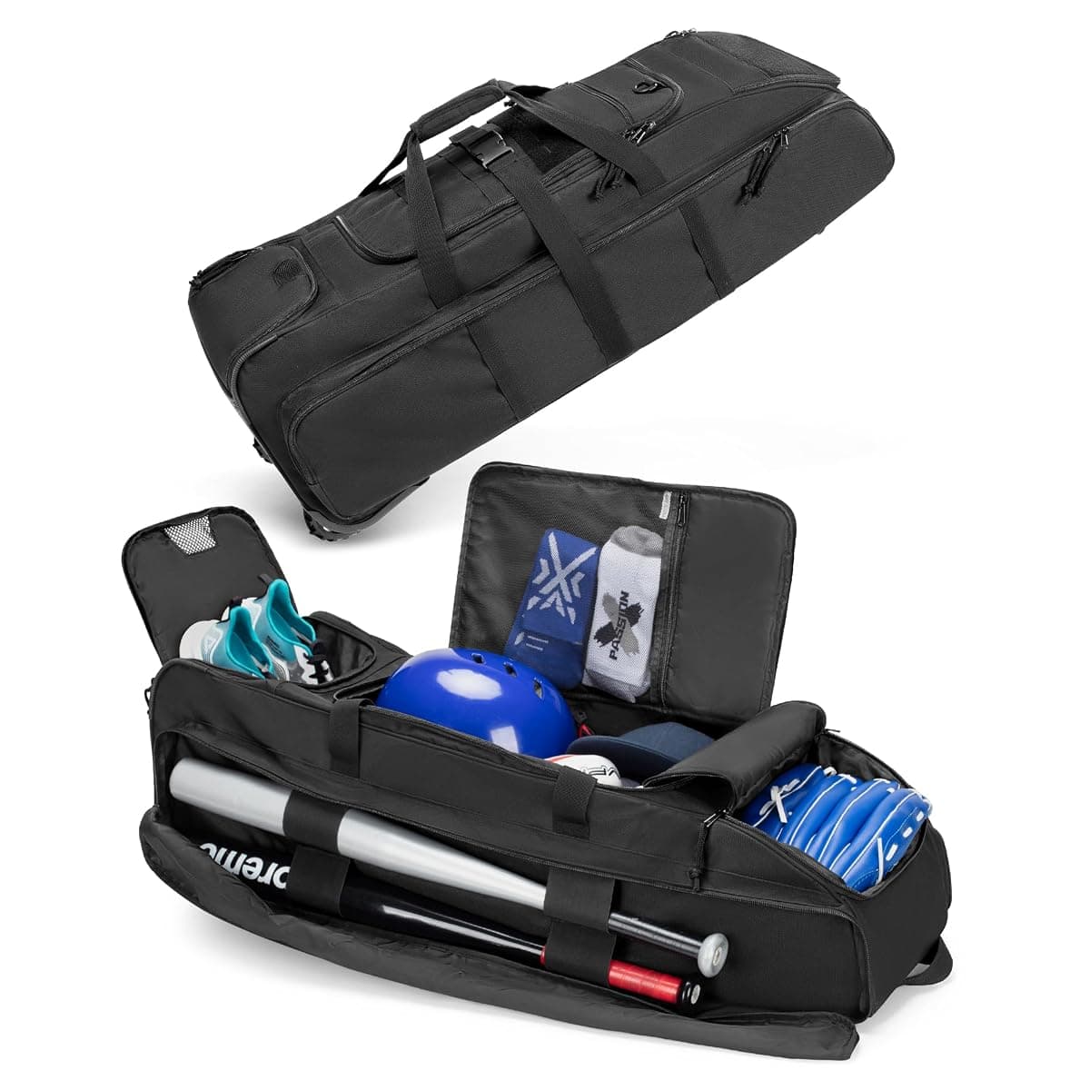 Dsleaf Rolling Baseball Bag, Holds 4 Bats