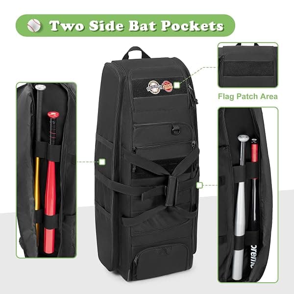 Dsleaf Rolling Baseball Bag, Holds 4 Bats — view 2 of 4