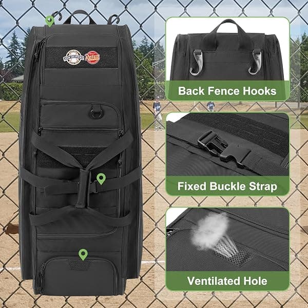 Dsleaf Rolling Baseball Bag, Holds 4 Bats — view 4 of 4