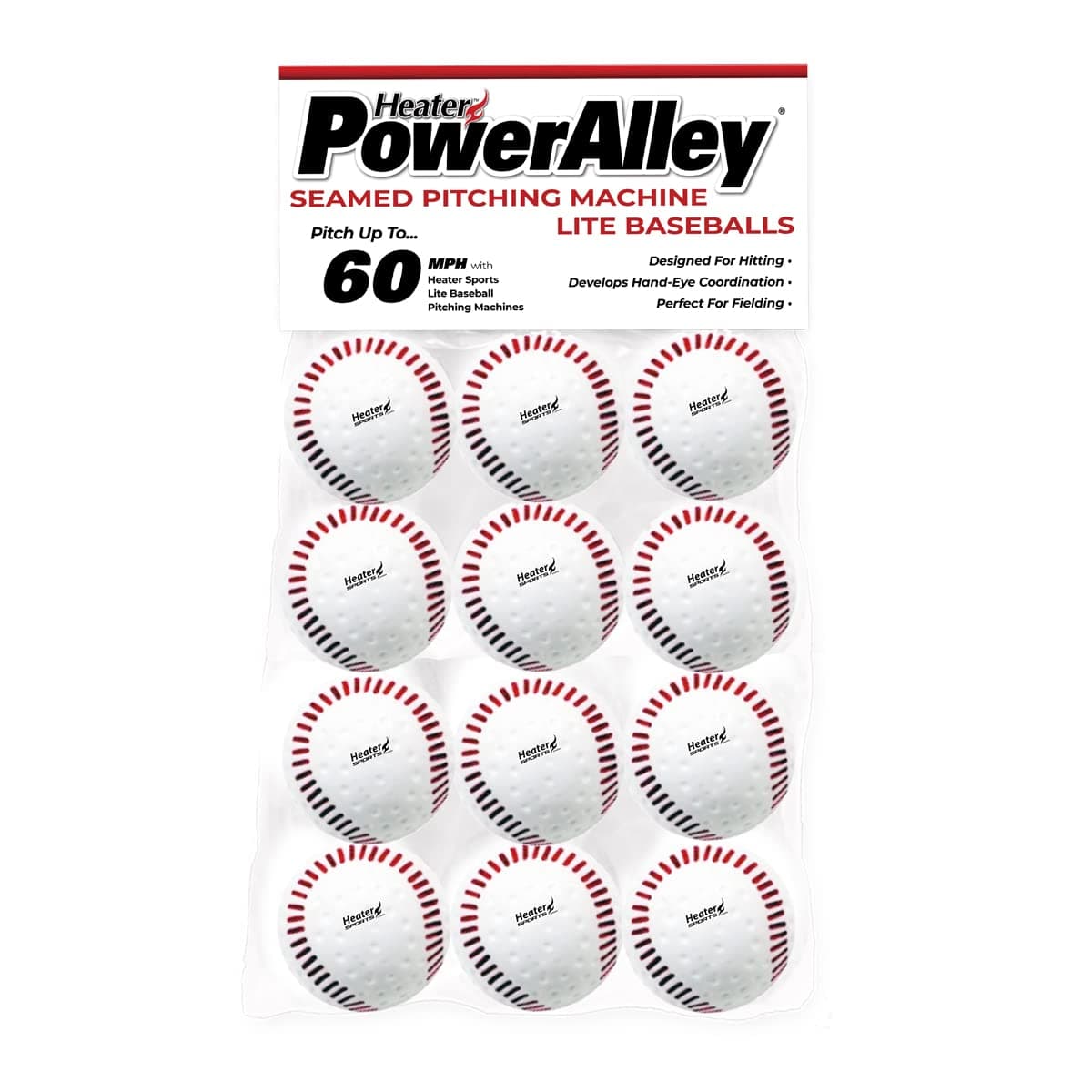 Heater PowerAlley Seamed Lite Baseballs, 60 MPH, Dozen