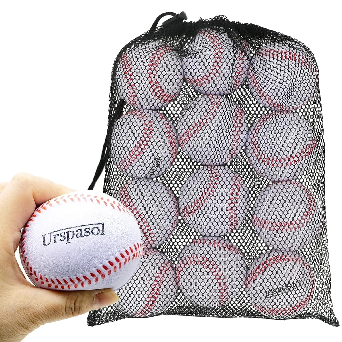 Urspasol Foam Baseballs, 12-Pack with Mesh Bag