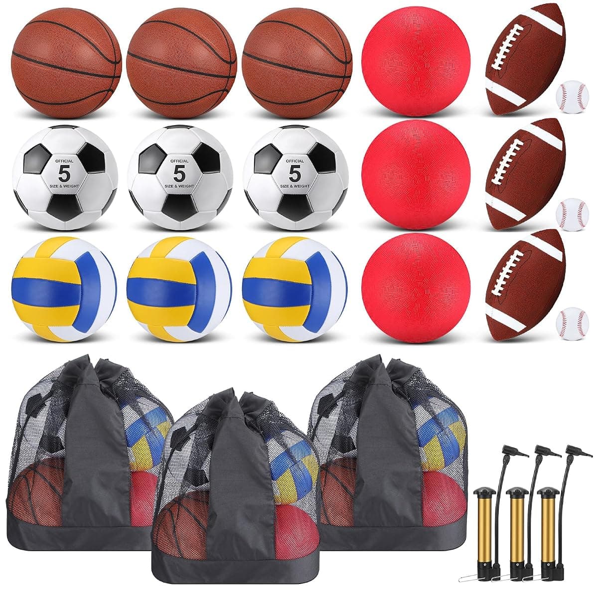 Leyndo 18-Piece Sports Ball Bulk Set, Brown