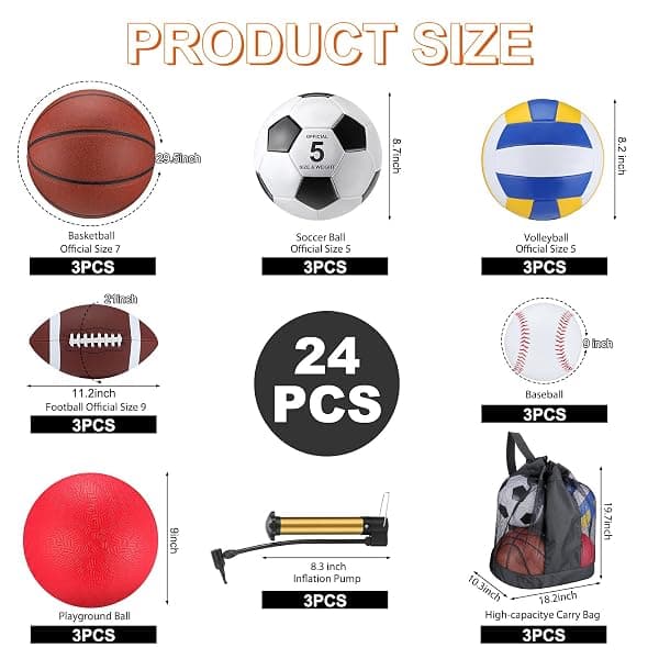 Leyndo 18-Piece Sports Ball Bulk Set, Brown — view 2 of 4