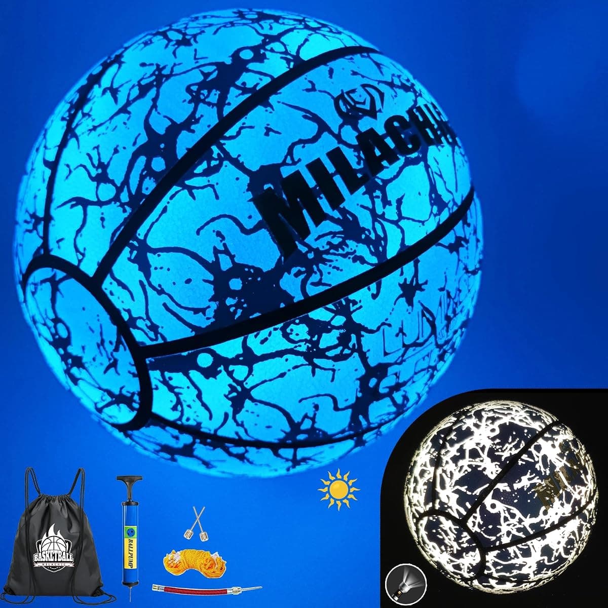 Milachic Holographic Glow Basketball, Size 7