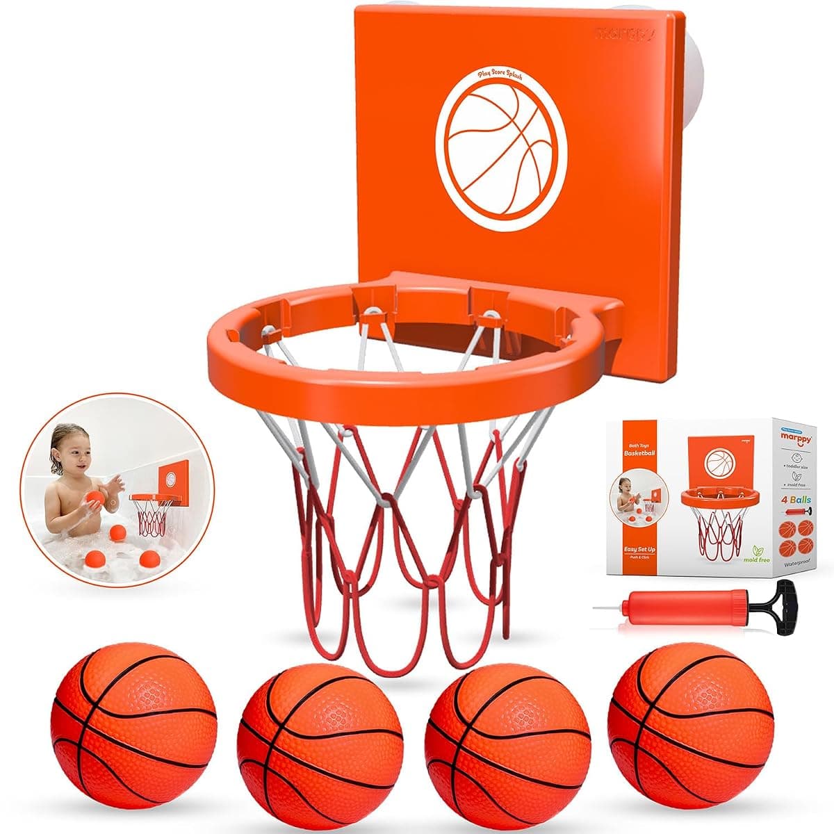 Marppy Bathtub Basketball Hoop with 4 Balls