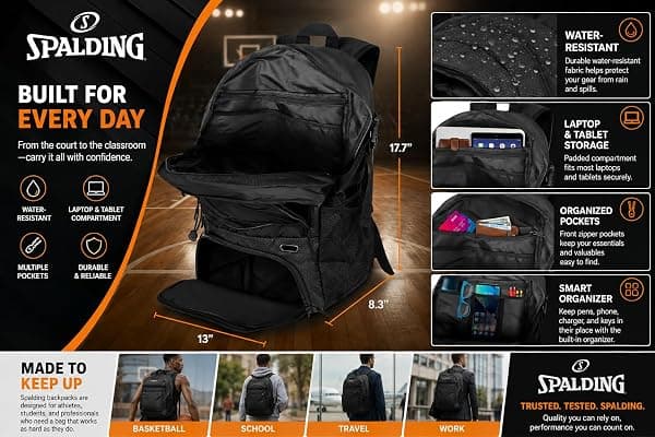 Spalding Basketball Backpack, 30L Black — view 3 of 4
