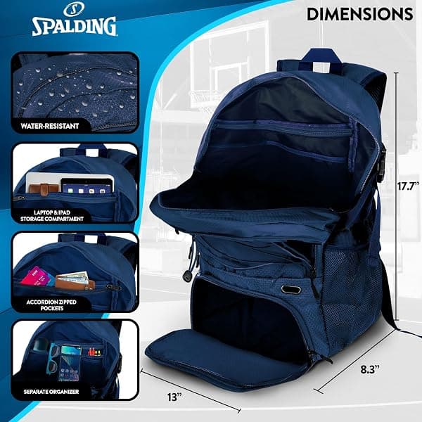 Spalding Basketball Backpack, 30L Navy — view 3 of 4