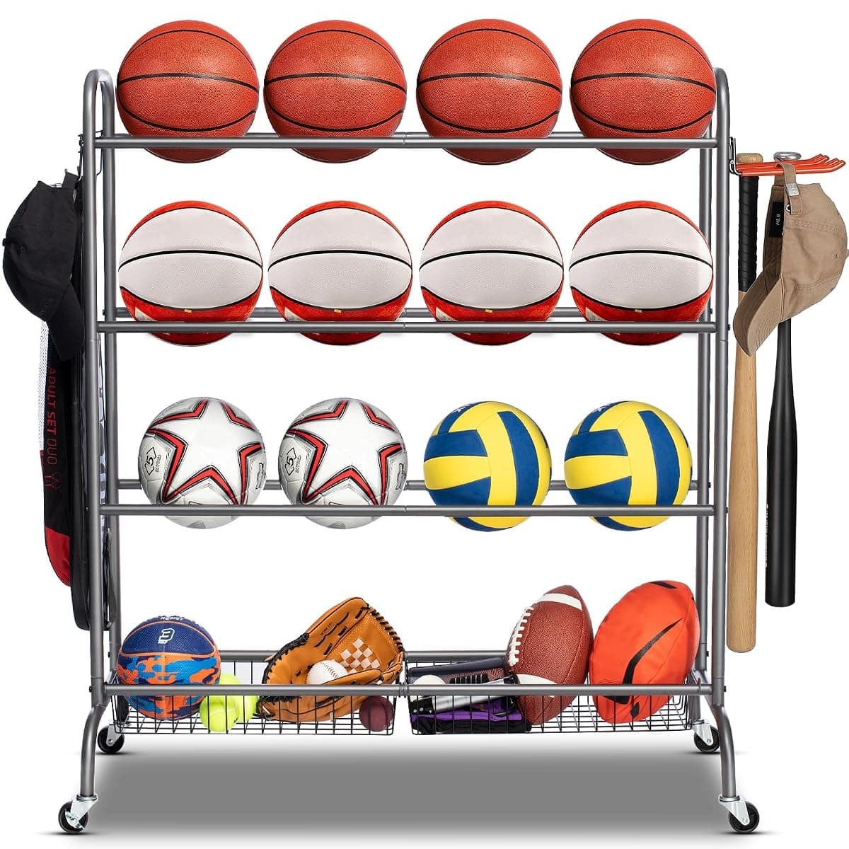 EXTCCT 4-Tier Rolling Basketball Rack