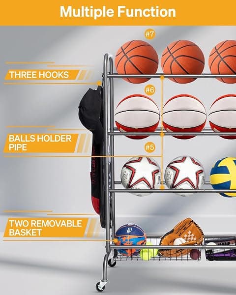 EXTCCT 4-Tier Rolling Basketball Rack — view 2 of 4