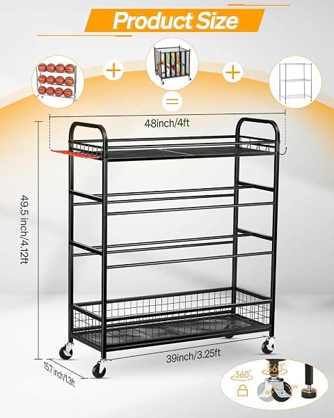 EXTCCT Rolling Sports Equipment Rack, 4 Tier — view 2 of 4