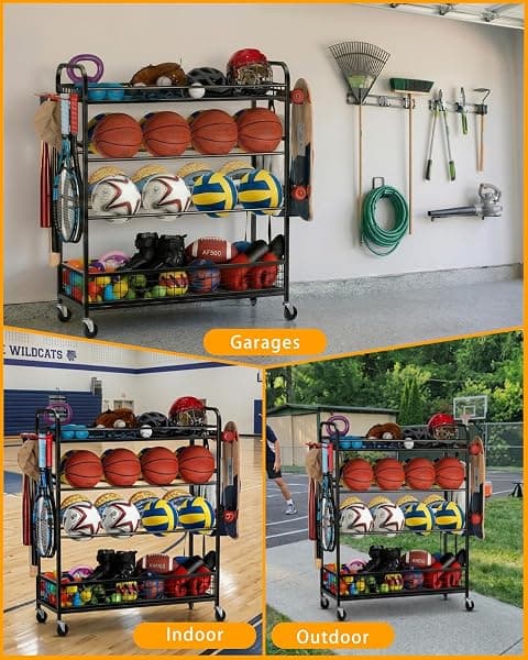 EXTCCT Rolling Sports Equipment Rack, 4 Tier — view 4 of 4