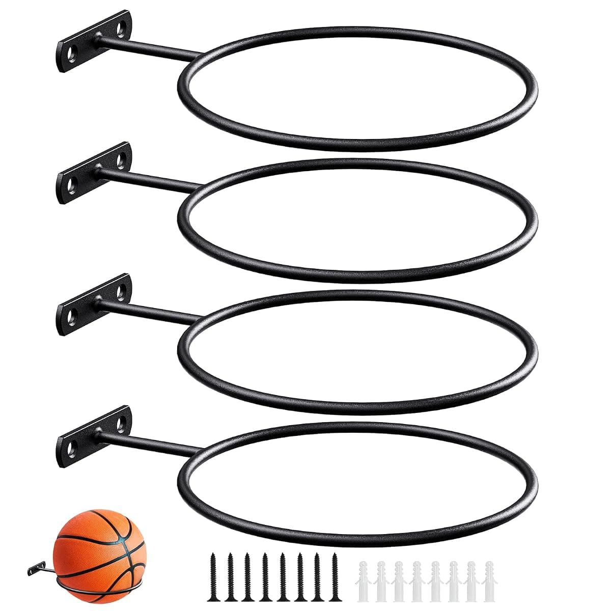 QTJUST Wall-Mount Ball Holders, 4-Pack