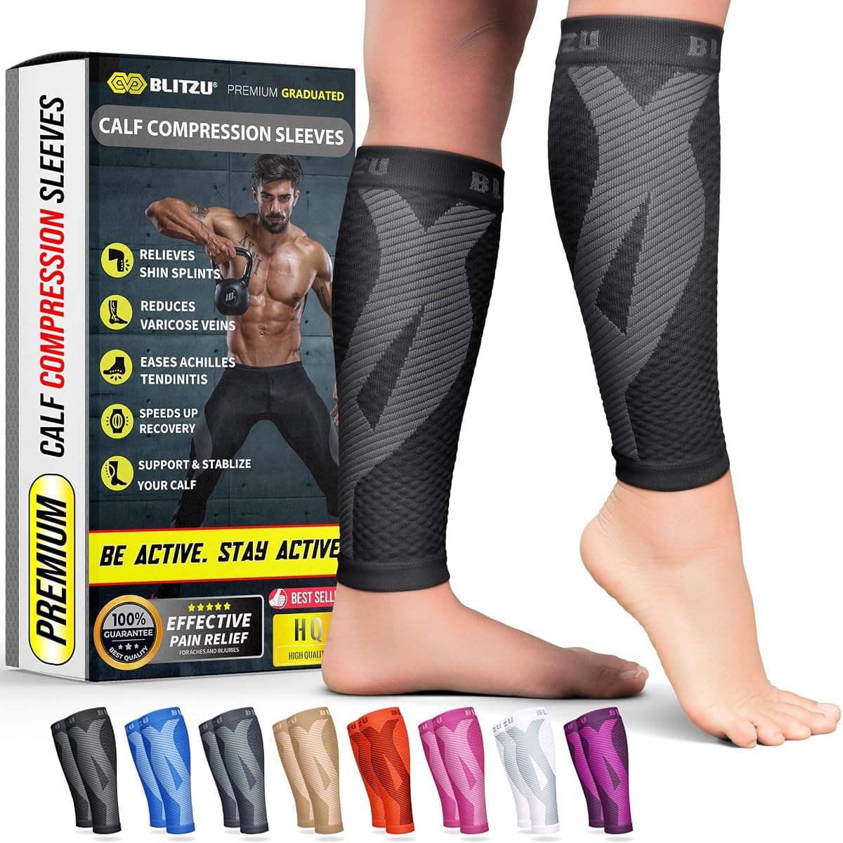 BLITZU Calf Compression Sleeves, Small/Medium
