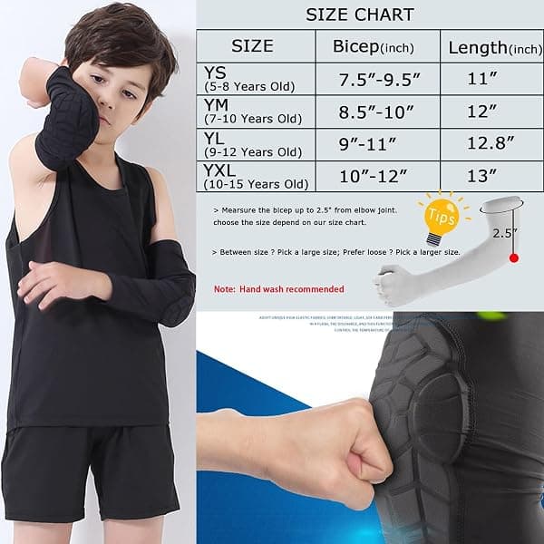 Bohope Youth Padded Arm Sleeve, Black, Medium — view 2 of 4
