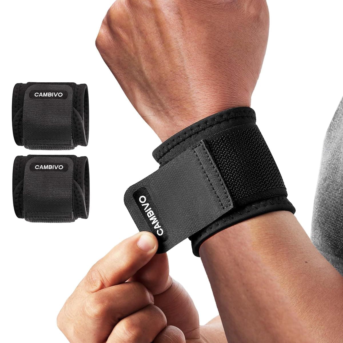 CAMBIVO Adjustable Wrist Brace, Black, 2-Pack