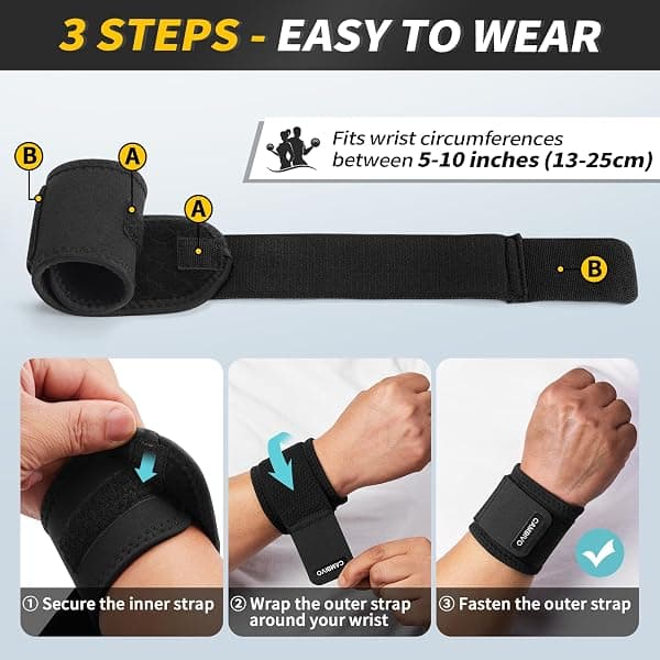 CAMBIVO Adjustable Wrist Brace, Black, 2-Pack — view 2 of 4