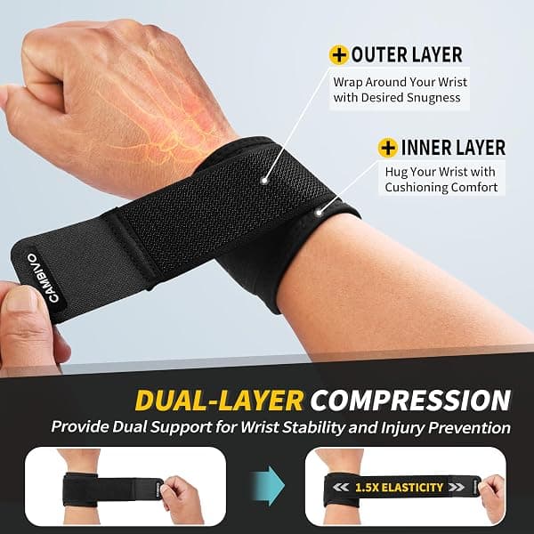 CAMBIVO Adjustable Wrist Brace, Black, 2-Pack — view 3 of 4