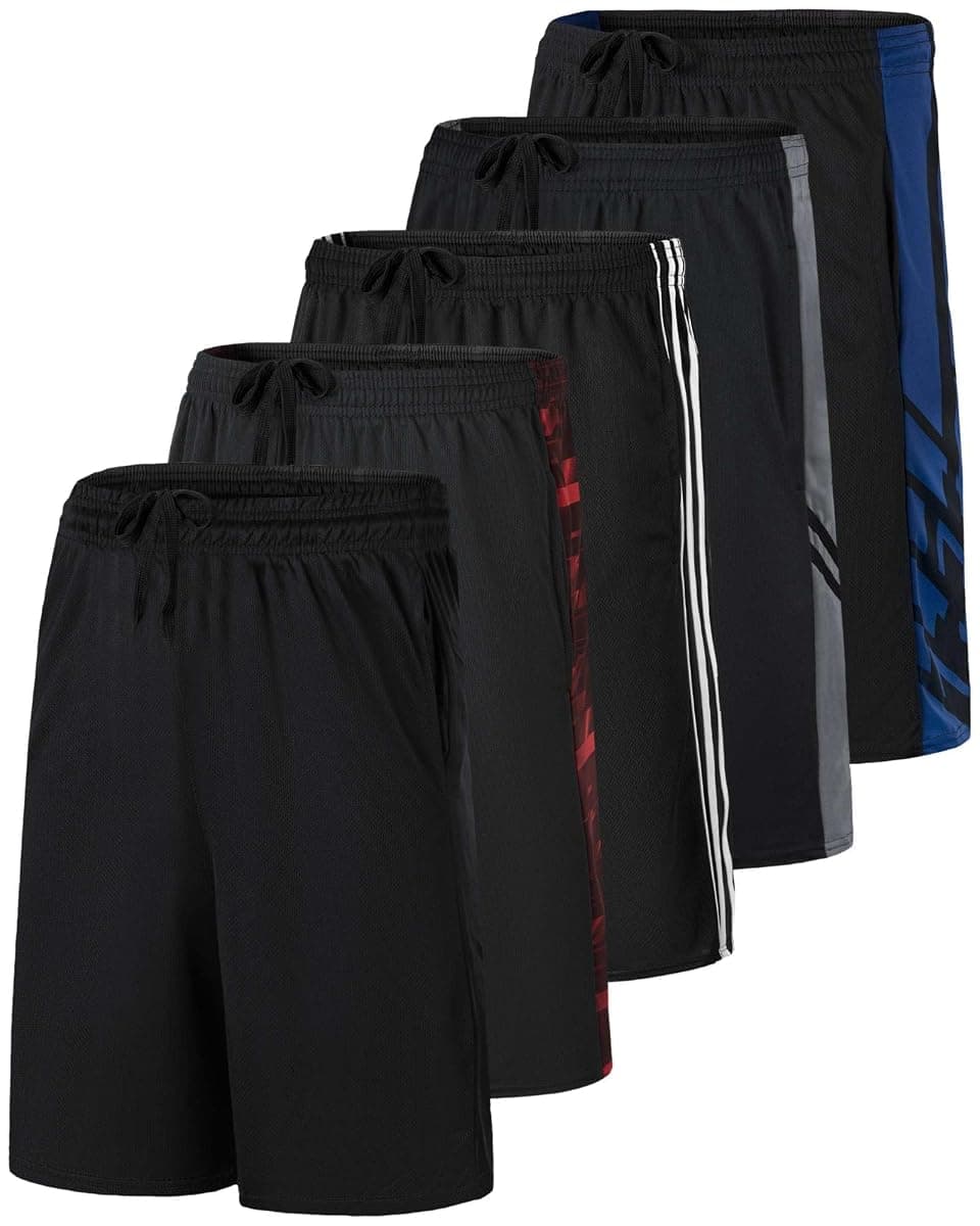 Real Essentials Mesh Shorts, 9 in, 5-Pack, Large
