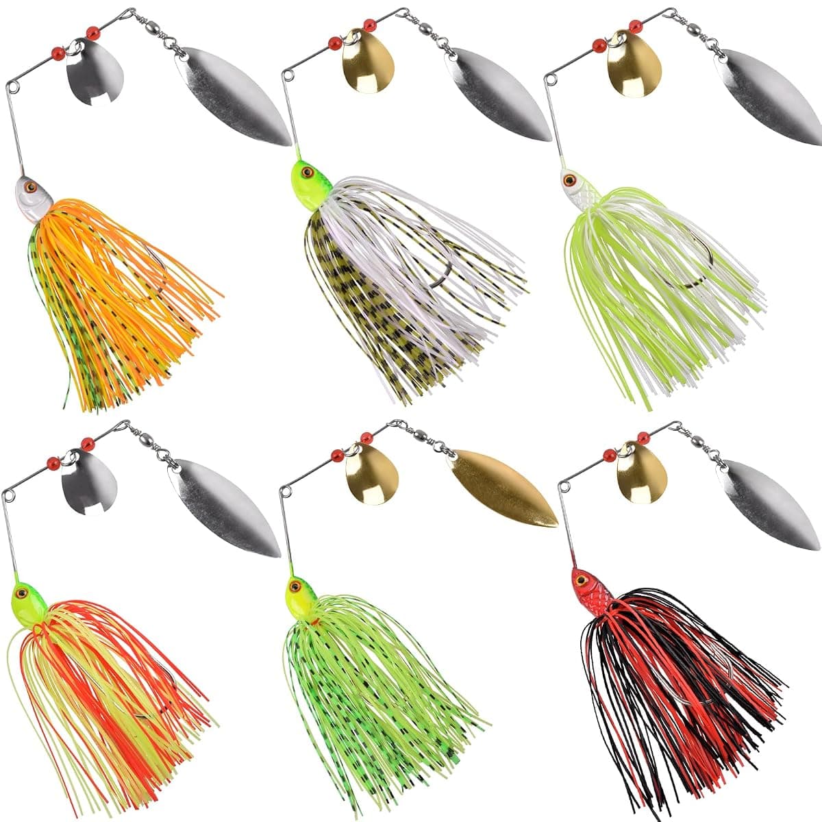 JSHANMEI Spinnerbait Kit, 6-Pack, 3/0 Hook
