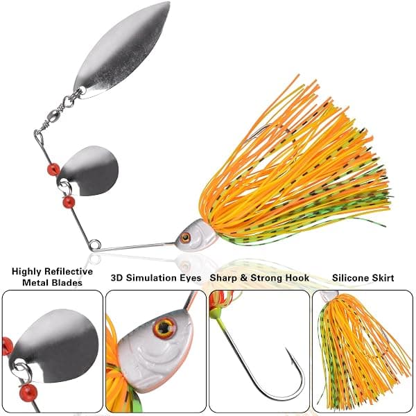 JSHANMEI Spinnerbait Kit, 6-Pack, 3/0 Hook — view 2 of 4