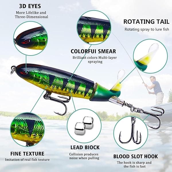 HENGJIA Topwater Prop Lure, 4.05 in, Yellow — view 2 of 4