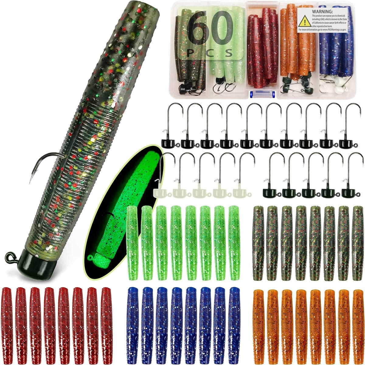 VMSIXVM Ned Rig Kit, 60 Pieces, 1/8 oz Heads