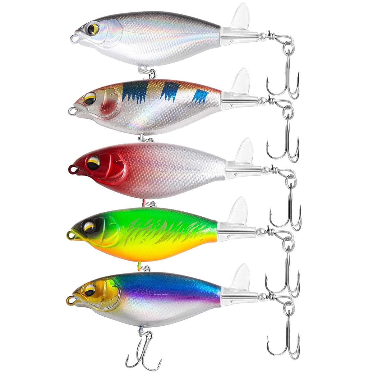 Jeoronuly Topwater Prop Lures, 5-Pack with Box