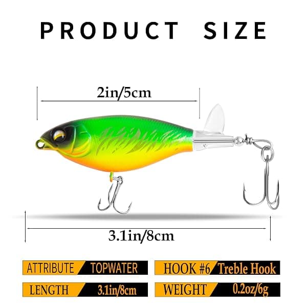 Jeoronuly Topwater Prop Lures, 5-Pack with Box — view 3 of 4