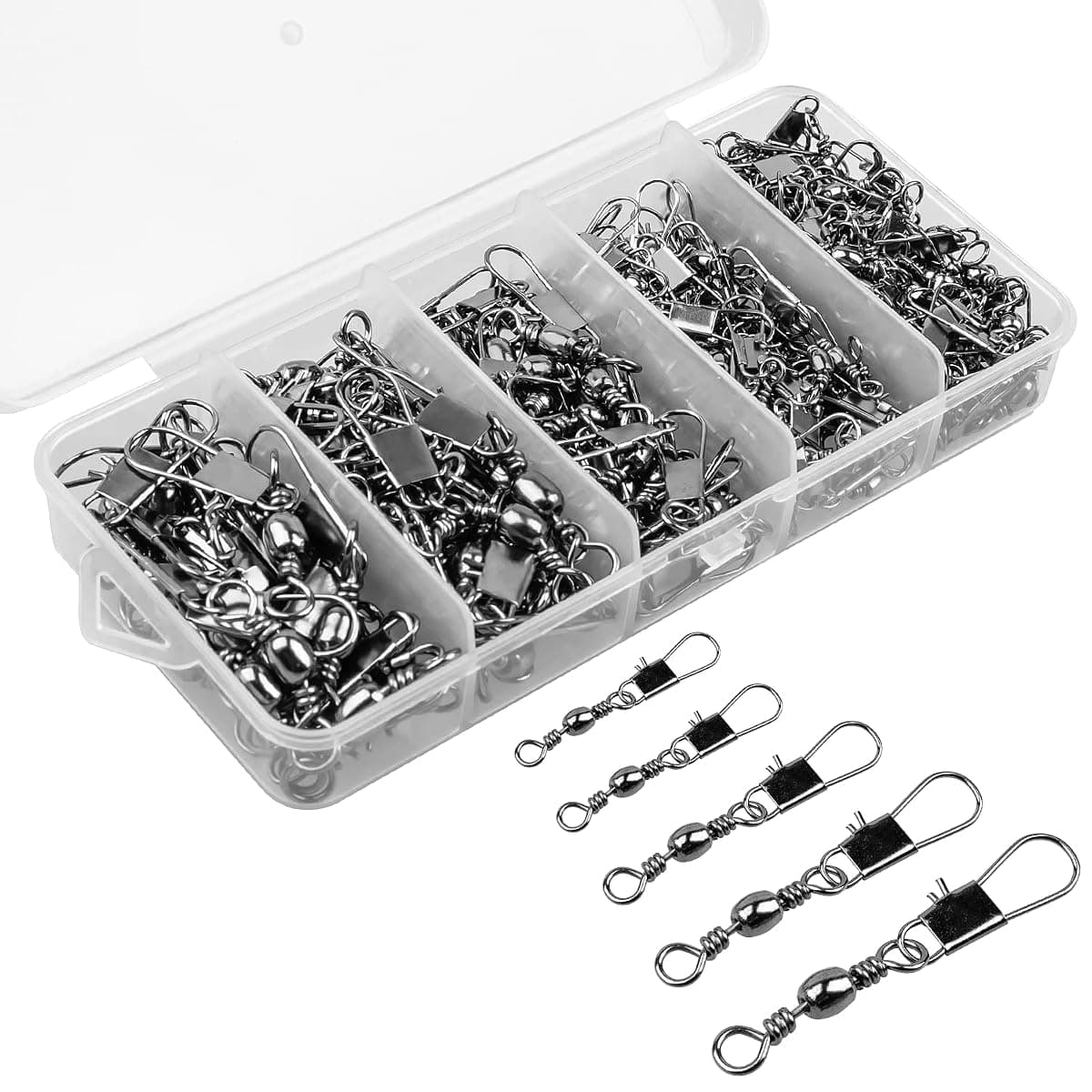 ReeMoo Ball Bearing Snap Swivels, 5 Sizes, 200 Pcs