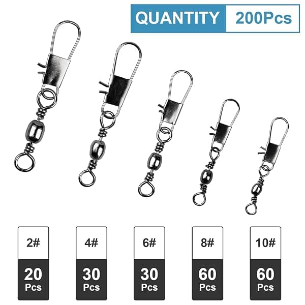 ReeMoo Ball Bearing Snap Swivels, 5 Sizes, 200 Pcs — view 2 of 4