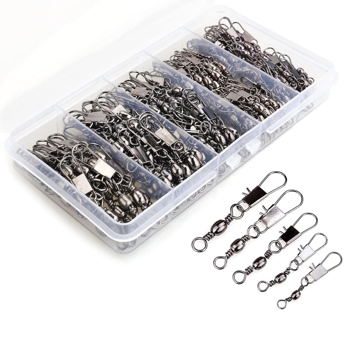MOBOREST Barrel Snap Swivels, 5 Sizes, 200 Pieces