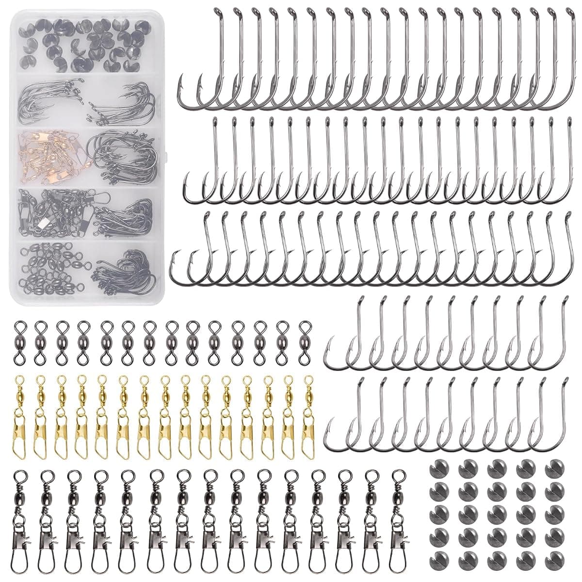 JSHANMEI Hook, Sinker and Swivel Kit, 150 Pieces