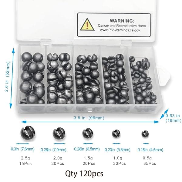 SANWEAL Round Split Shot Sinkers, 5 Sizes, 120 Pcs — view 2 of 4