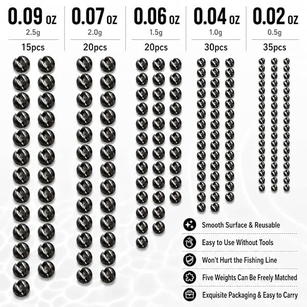 SANWEAL Round Split Shot Sinkers, 5 Sizes, 120 Pcs — view 3 of 4