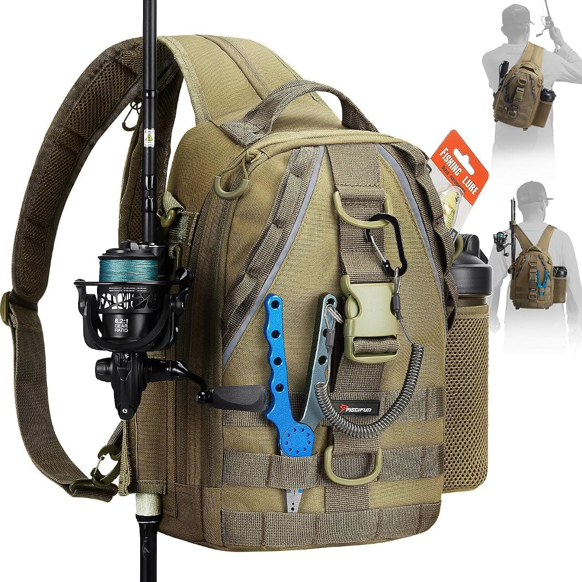 Piscifun Fishing Backpack, 2 3600 Trays, Khaki