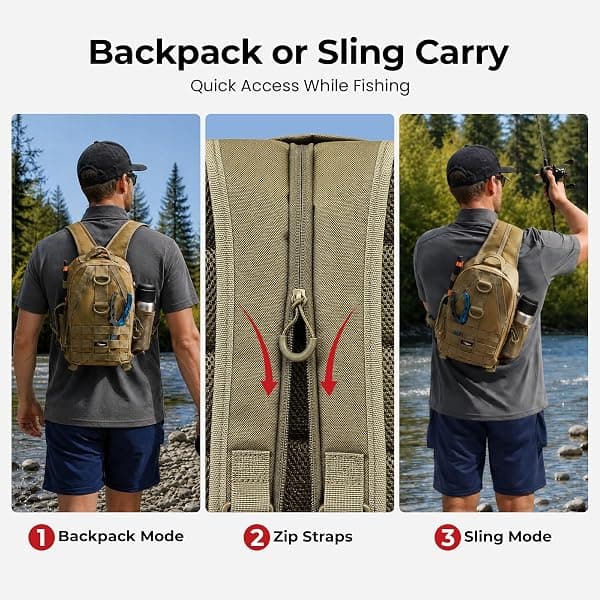 Piscifun Fishing Backpack, 2 3600 Trays, Khaki — view 3 of 4