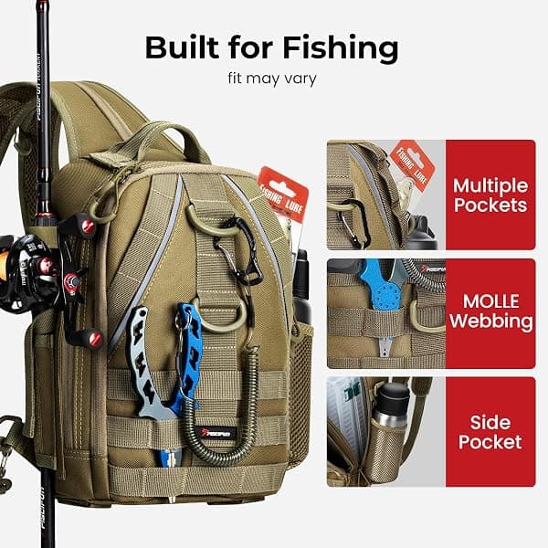 Piscifun Fishing Backpack, 2 3600 Trays, Khaki — view 4 of 4