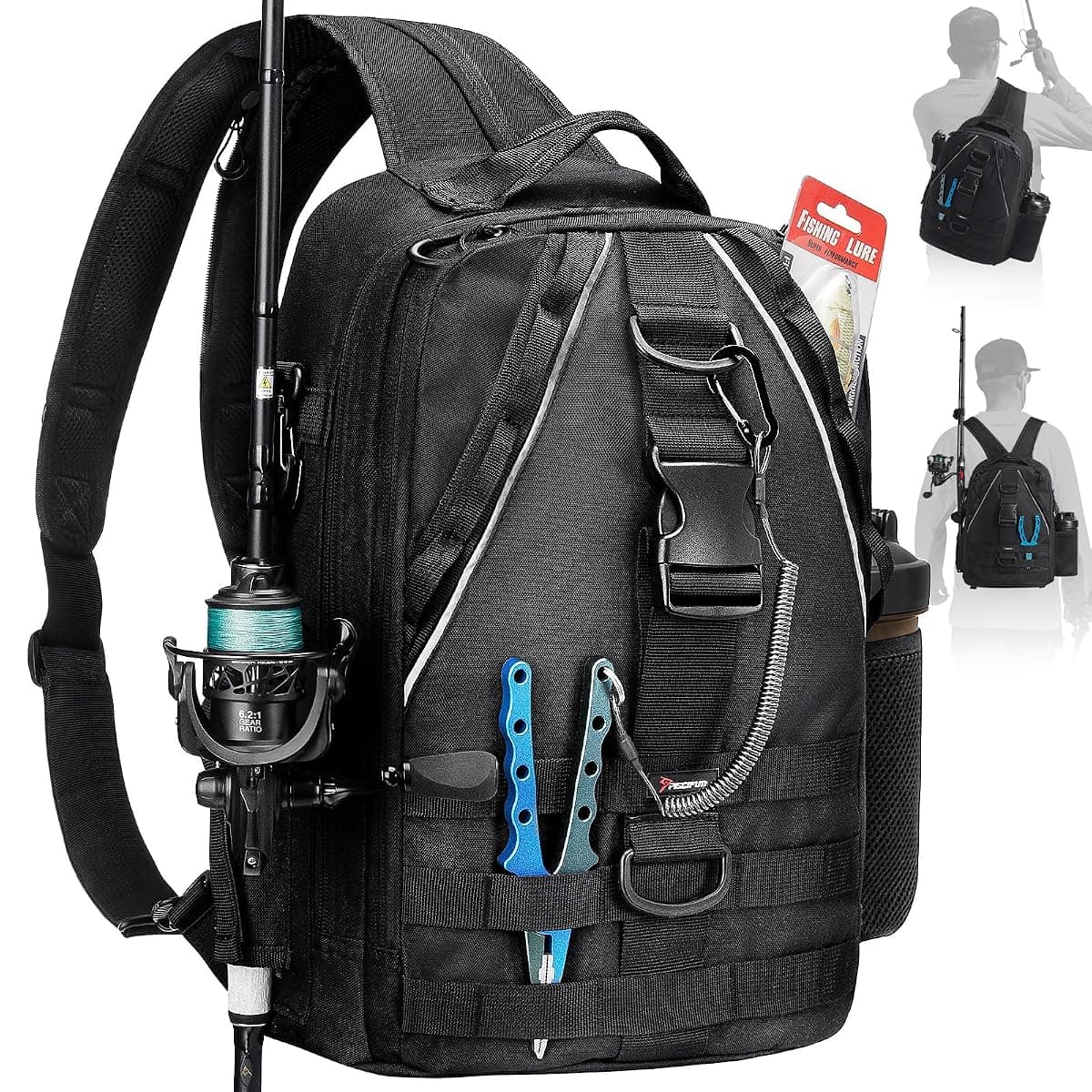 Piscifun Fishing Backpack, 3 3700 Trays, Black
