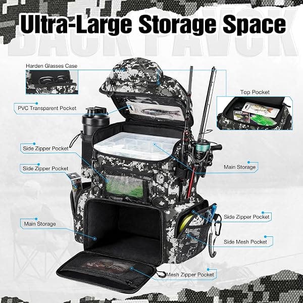 Piscifun Hatchback Tackle Pack, 42L, Camo — view 3 of 4