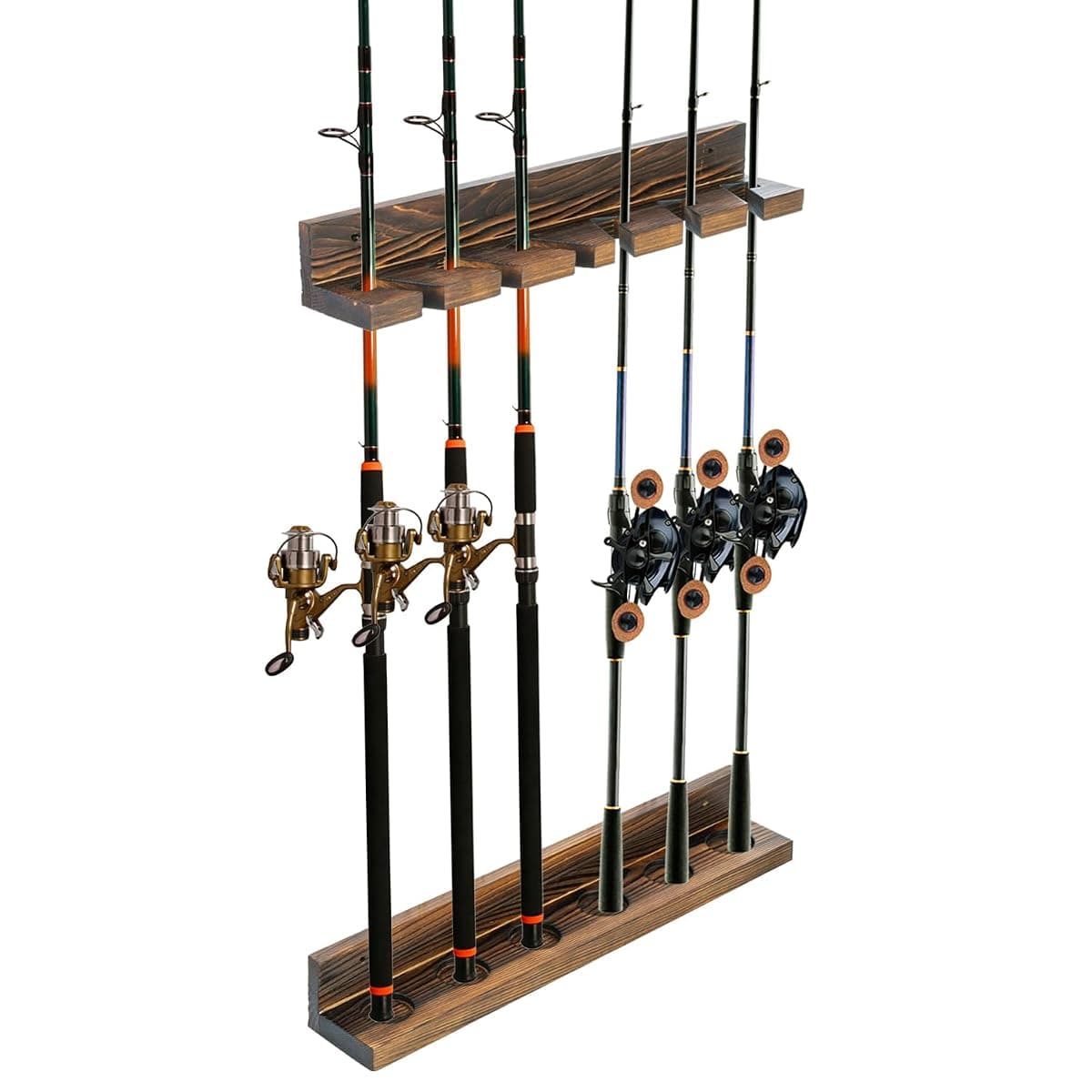 MyGift Wood Wall Rod Rack, Holds 6 Rods