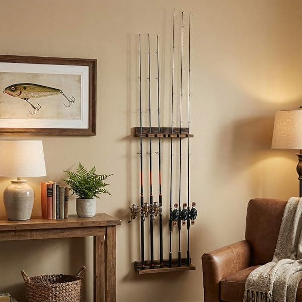 MyGift Wood Wall Rod Rack, Holds 6 Rods — view 3 of 4