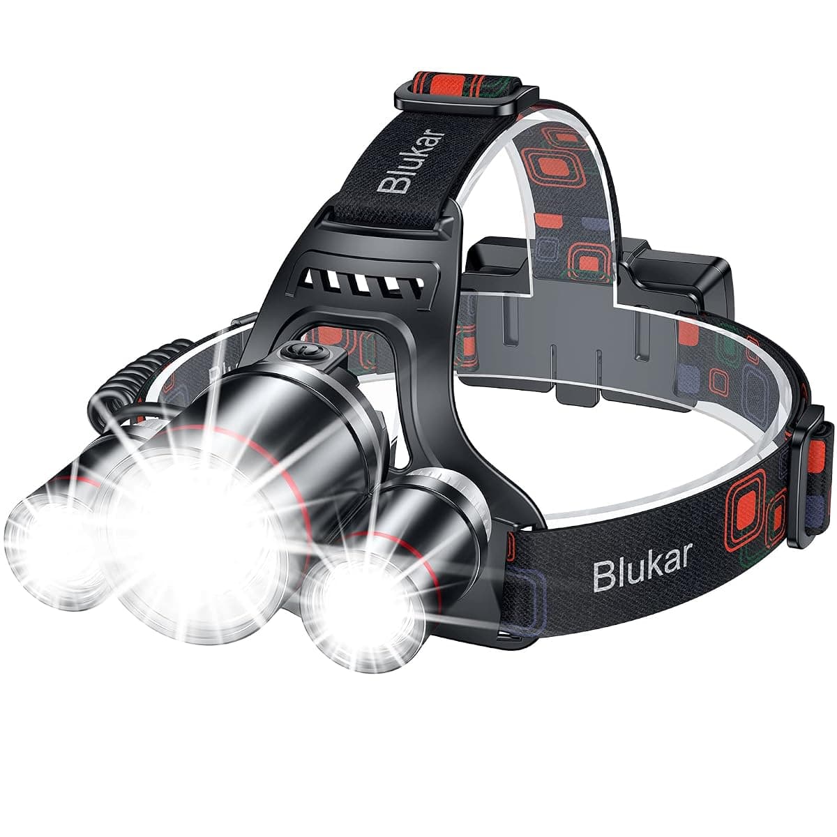 Blukar Rechargeable LED Headlamp, 3 Lights, IPX6