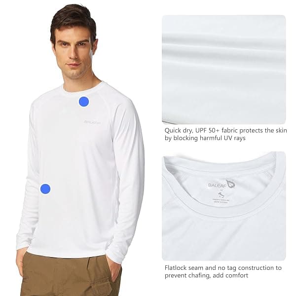 baleaf Men's UPF 50+ Long Sleeve Sun Shirt, White — view 3 of 4