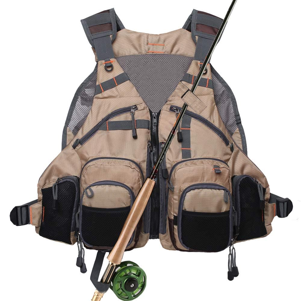 Kylebooker Fly Fishing Vest, 17 Pockets, Khaki