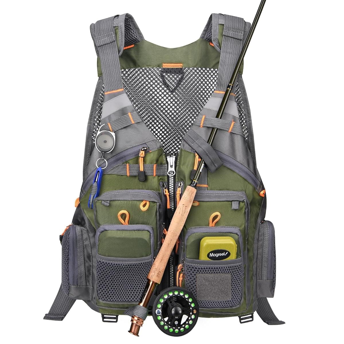 Gonex Fly Fishing Vest, 18 Pockets, Green Gray