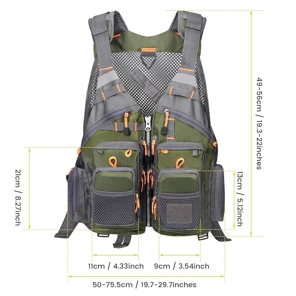 Gonex Fly Fishing Vest, 18 Pockets, Green Gray — view 3 of 4
