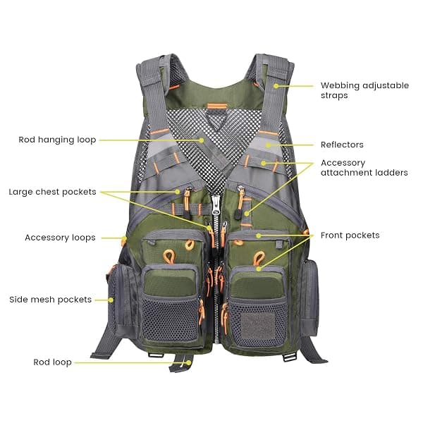 Gonex Fly Fishing Vest, 18 Pockets, Green Gray — view 4 of 4